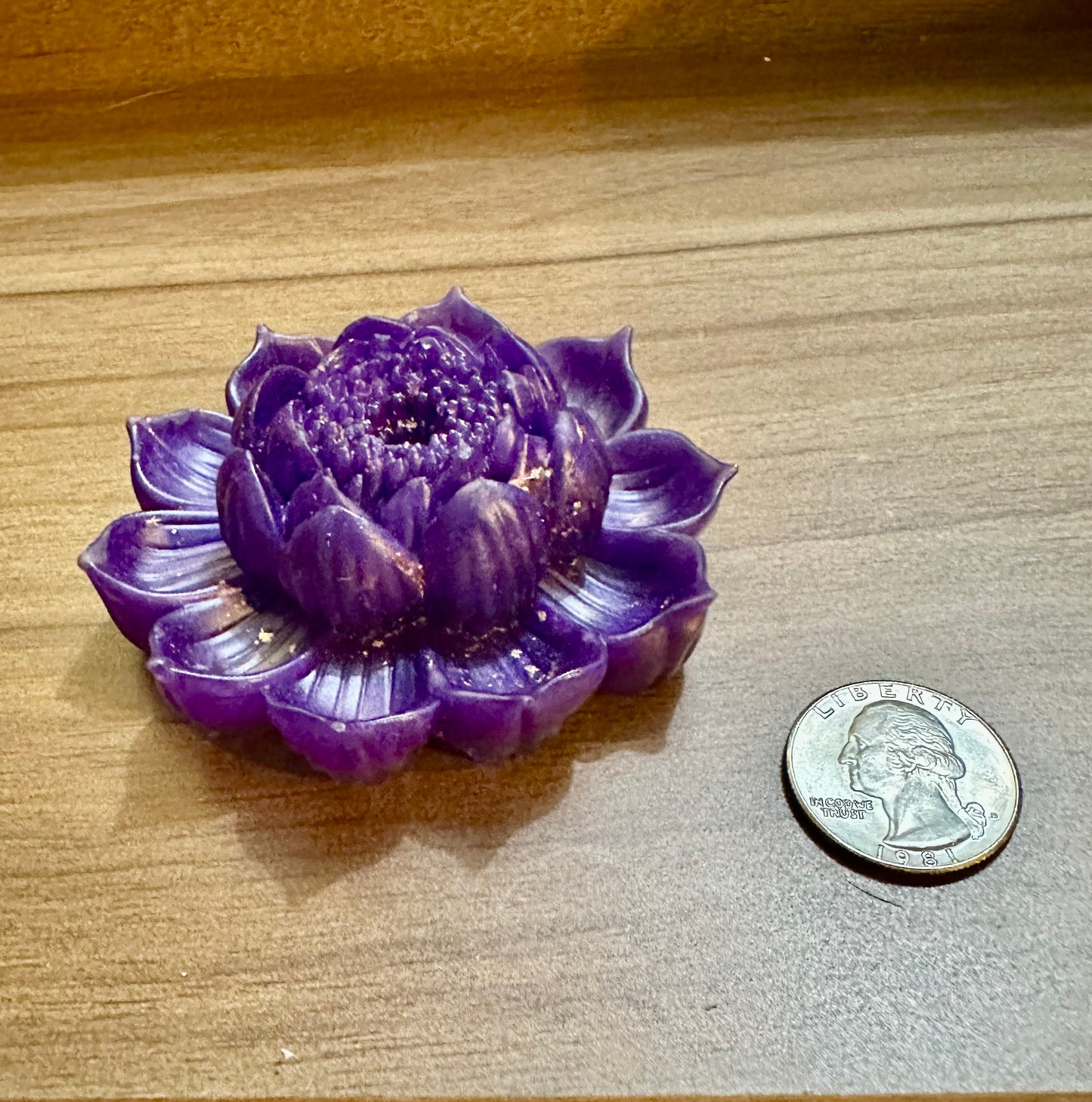 Hand Poured Resin Blooming Flower (Style 2)- Purple w/ Gold Flakes