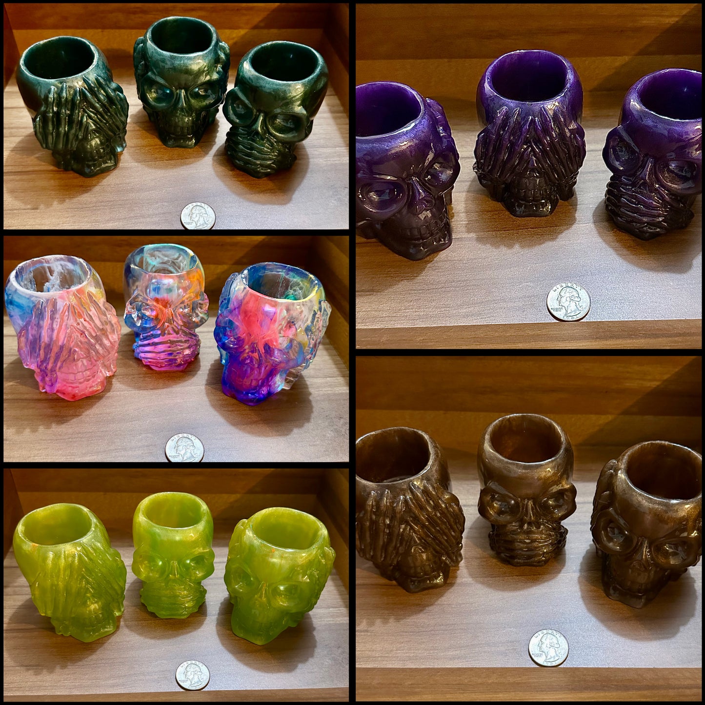 Hand Poured Resin Skull Planter “No Evil” Trio- Custom Order