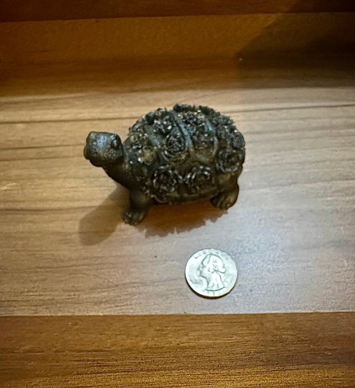 Hand Poured Resin Floral Turtle- Bronze