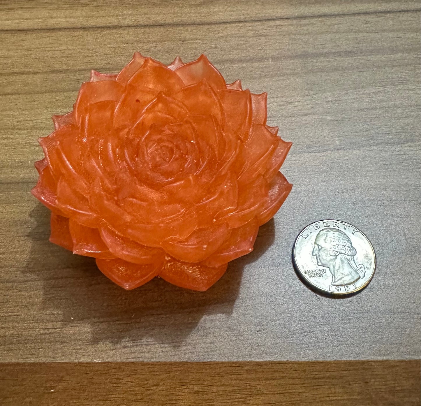 Hand Poured Resin Succulent Flower- Orange