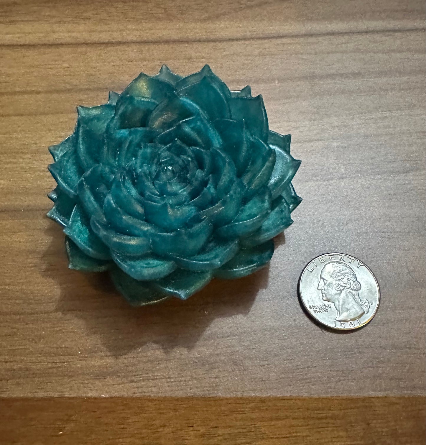 Hand Poured Resin Succulent Flower- Teal