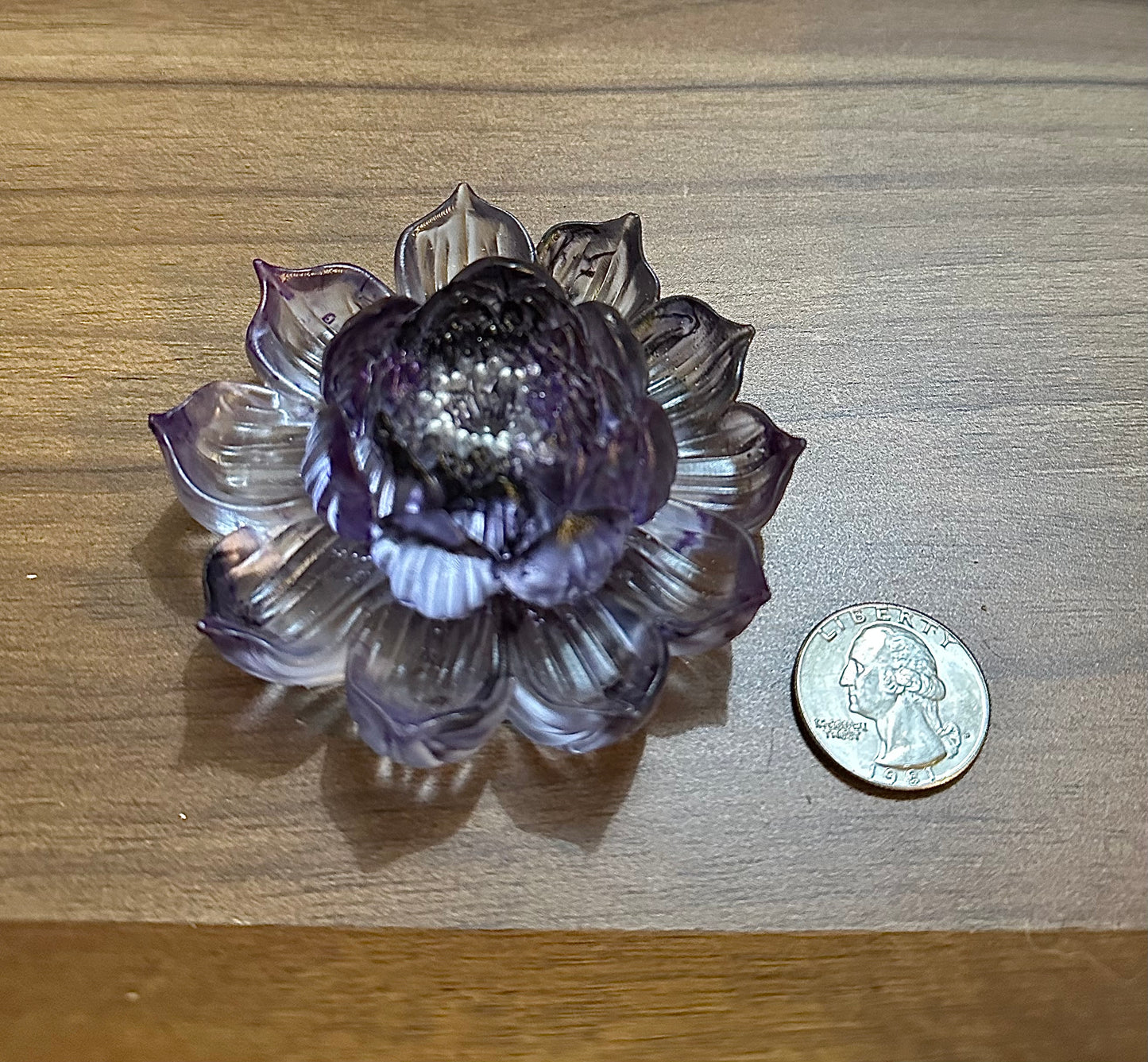 Hand Poured Resin Blooming Flower (Style 2)- Purple, Charcoal, and Clear