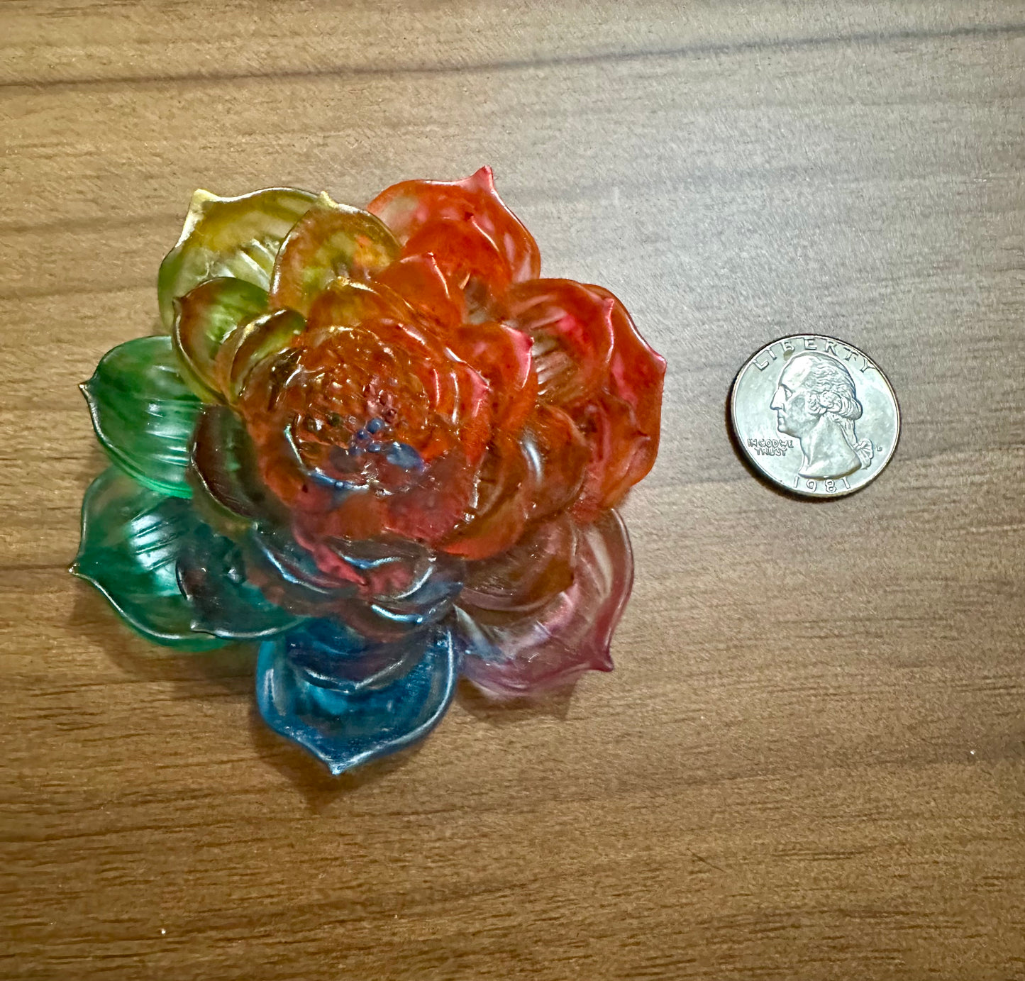 Hand Poured Resin Blooming Flower (Style 3)- Rainbow