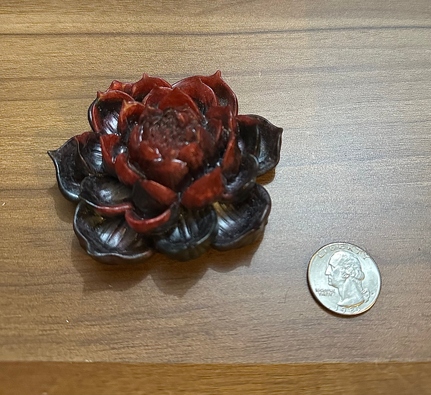 Hand Poured Resin Blooming Flower (Style 3)- Red and Charcoal