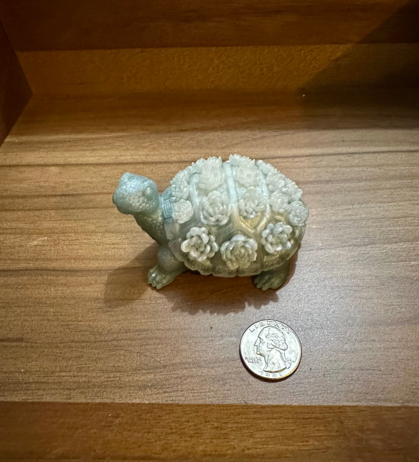 Hand Poured Resin Floral Turtle- Pale Blue/ White