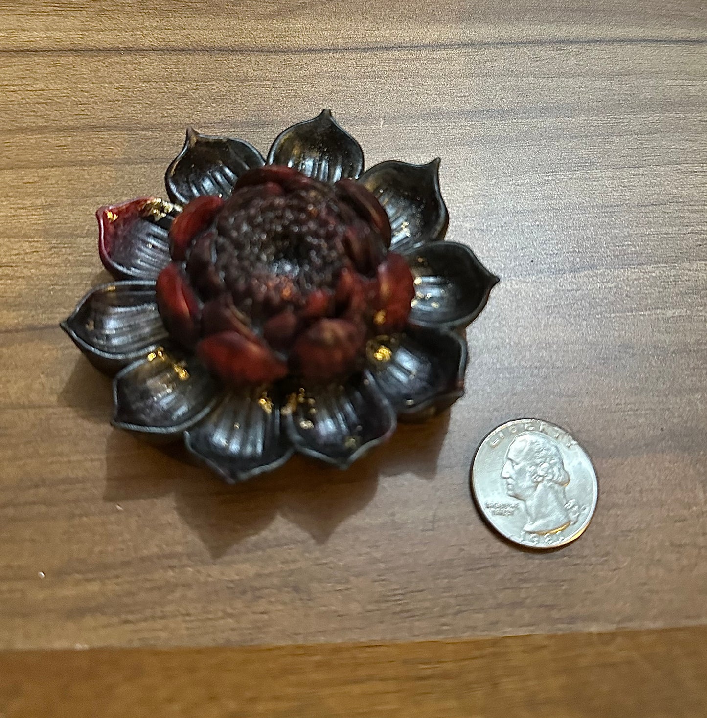 Hand Poured Resin Blooming Flower (Style 2)- Red and Charcoal
