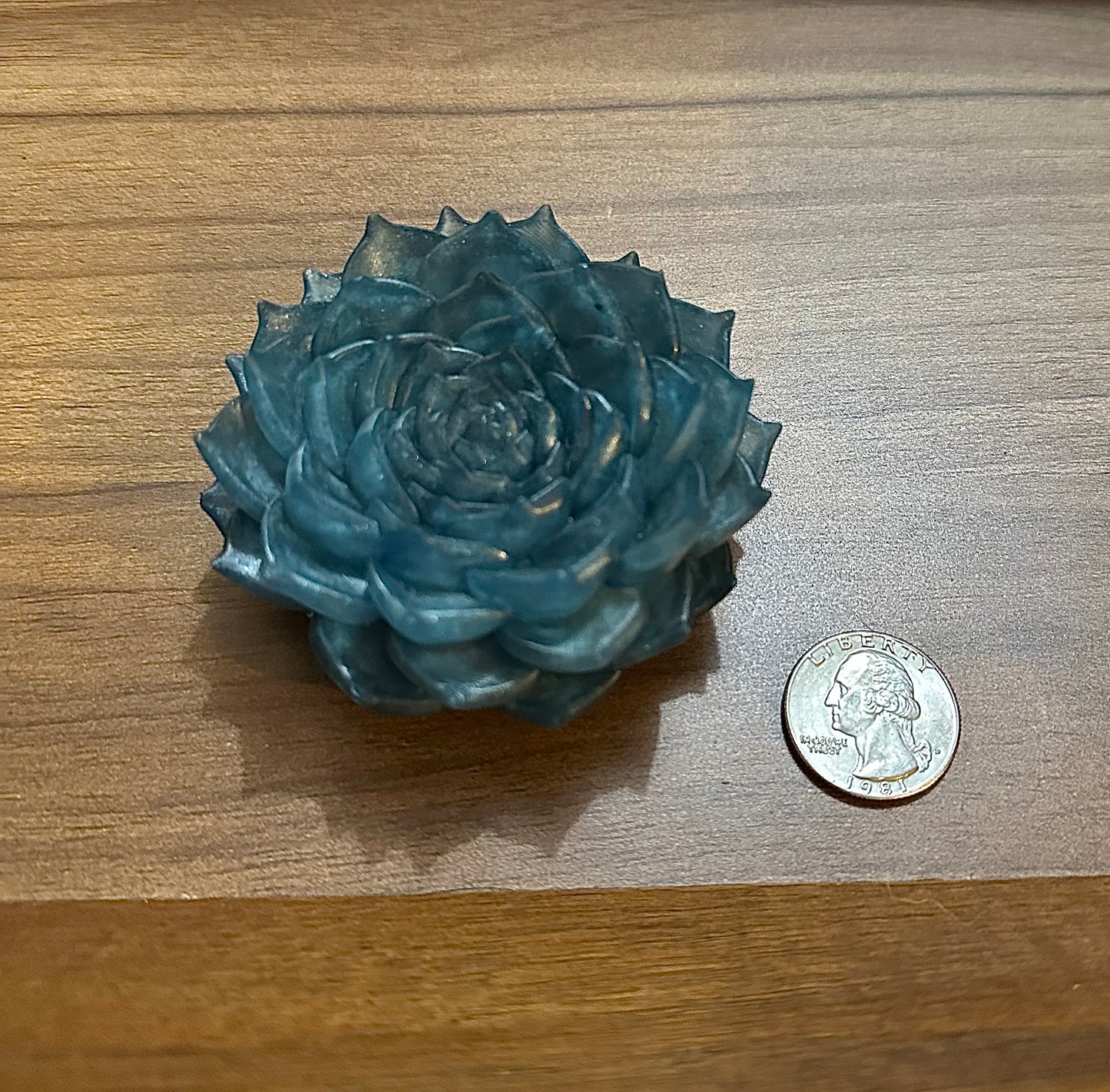 Hand Poured Resin Succulent Flower- Smokey Teal