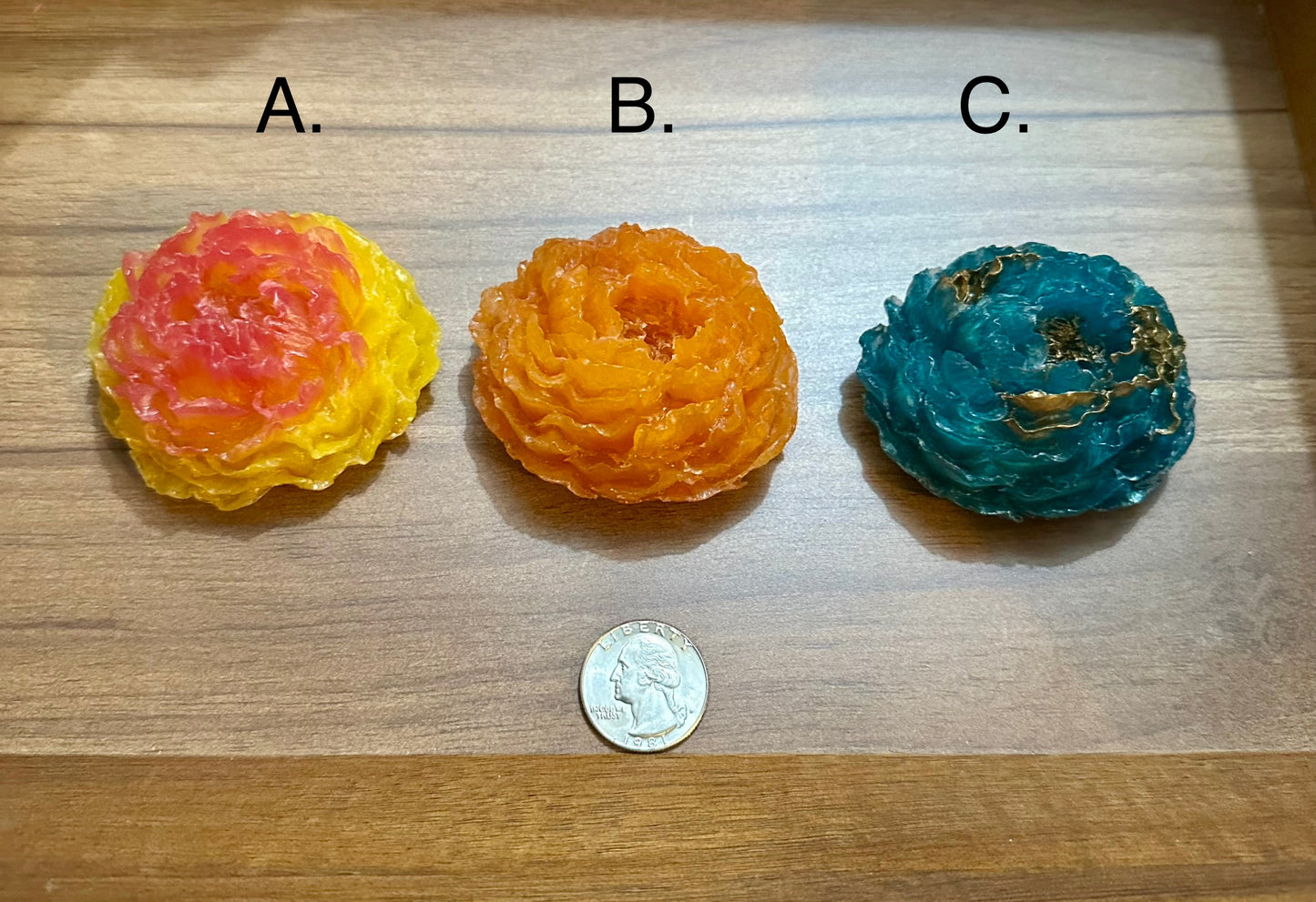 Hand Poured Resin Peony Flower- See Image for color options
