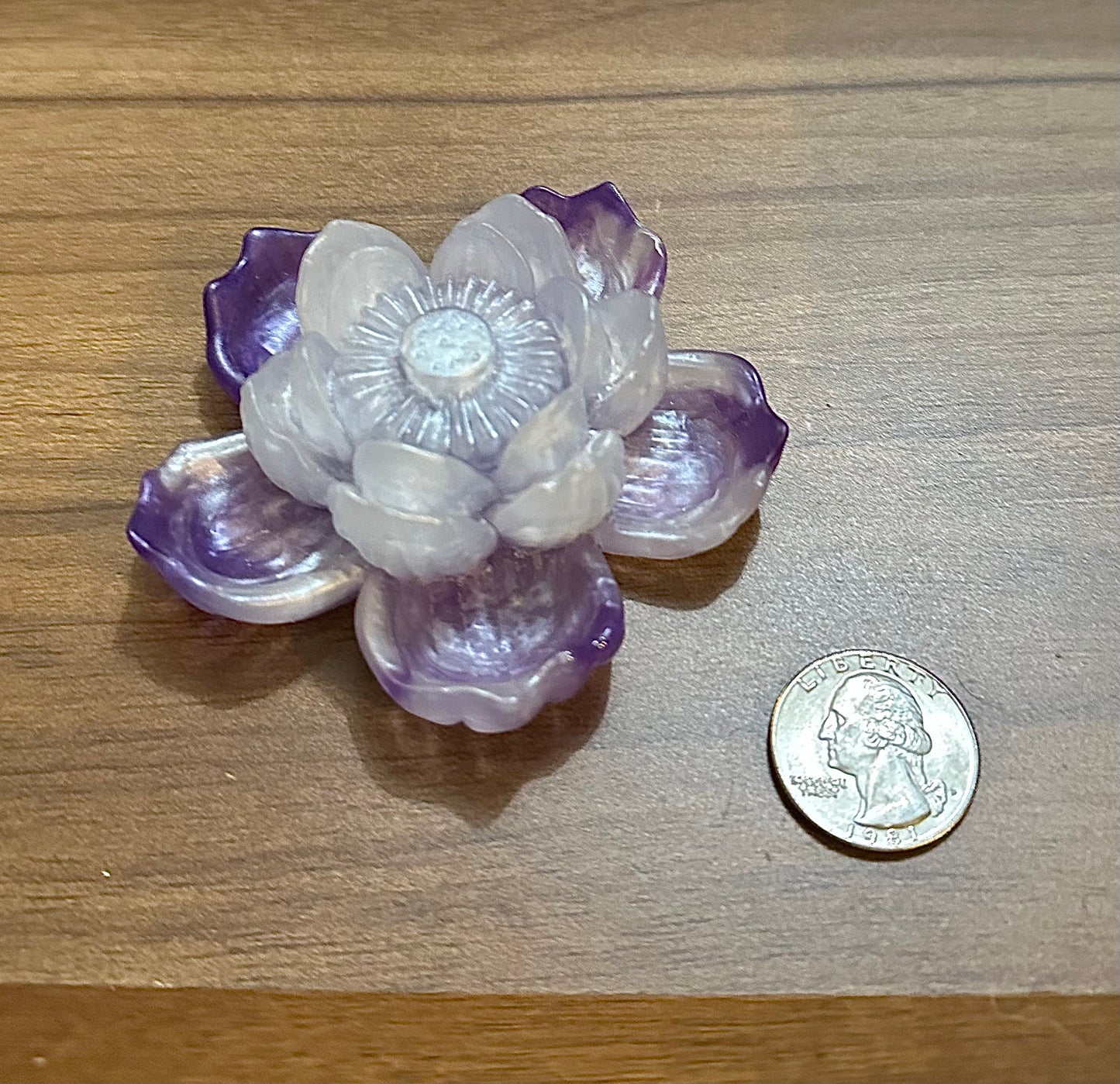 Hand Poured Resin Blooming Flower (Style 1)- Purple and White
