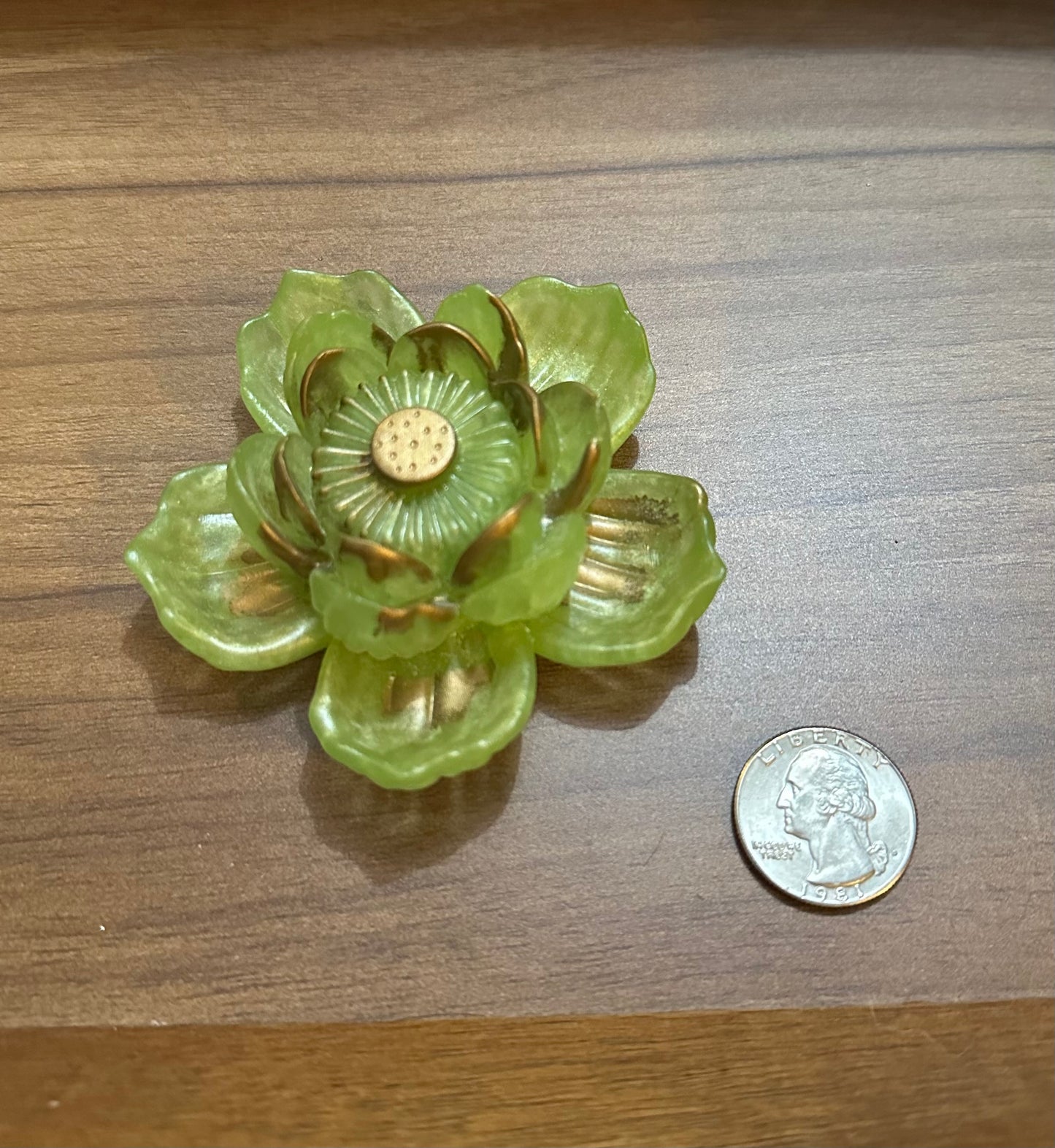 Hand Poured Resin Blooming Flower (Style 1)- Lime Green and Gold