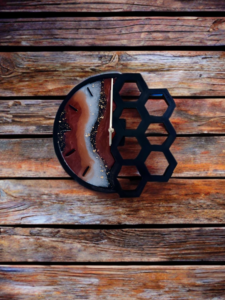 Honey Comb Wall Clock- Salmon Pink, Gold, and White