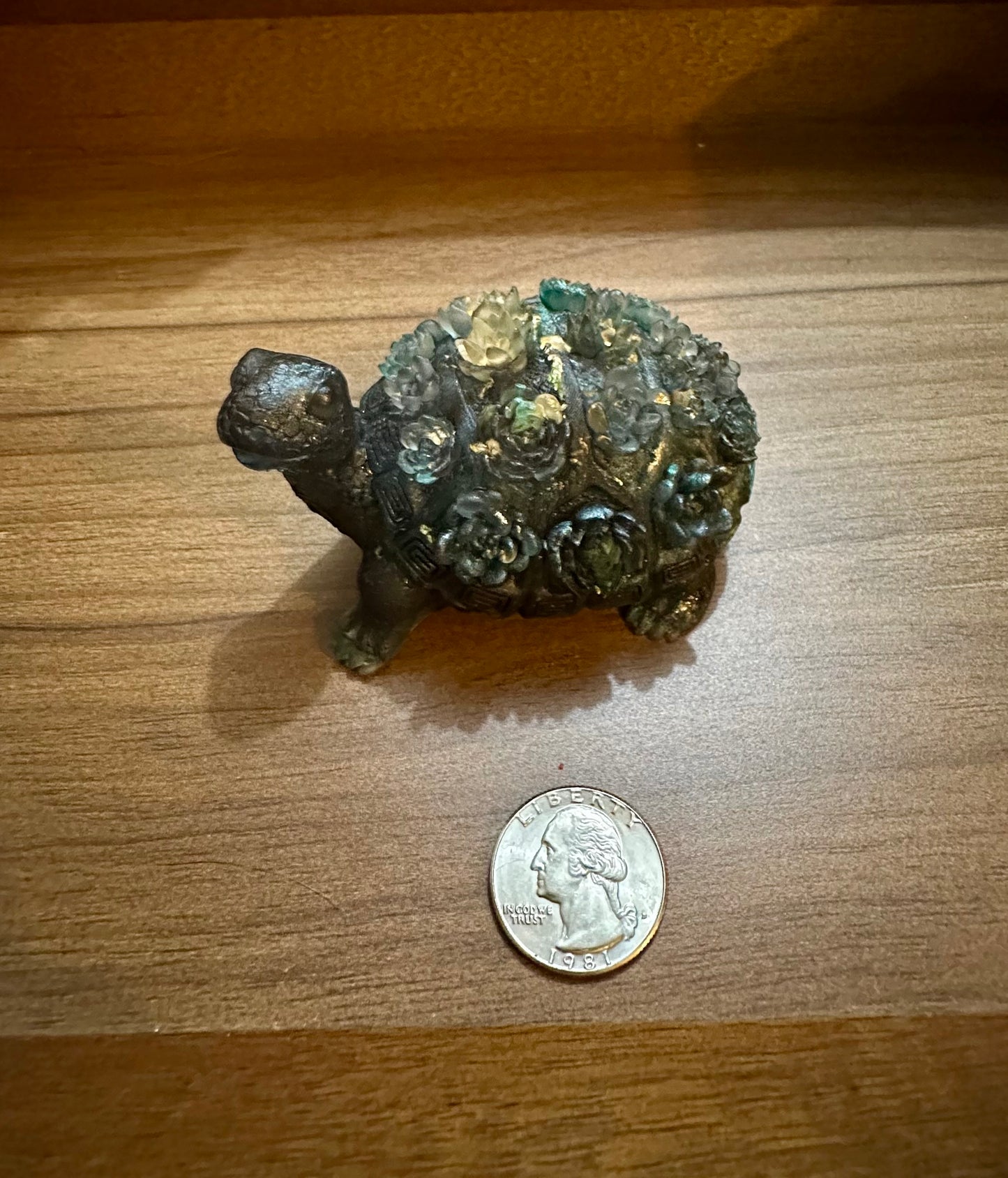 Hand Poured Resin Floral Turtle- Green, Bronze, Gold