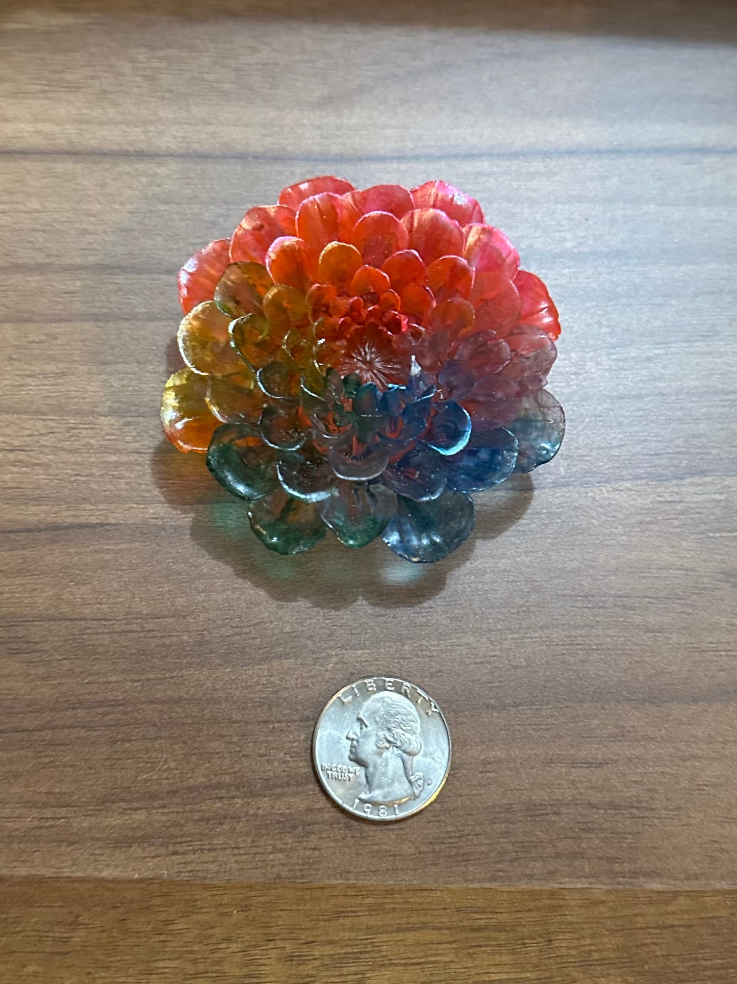 Hand Poured Resin Dahlia Flower- Rainbow