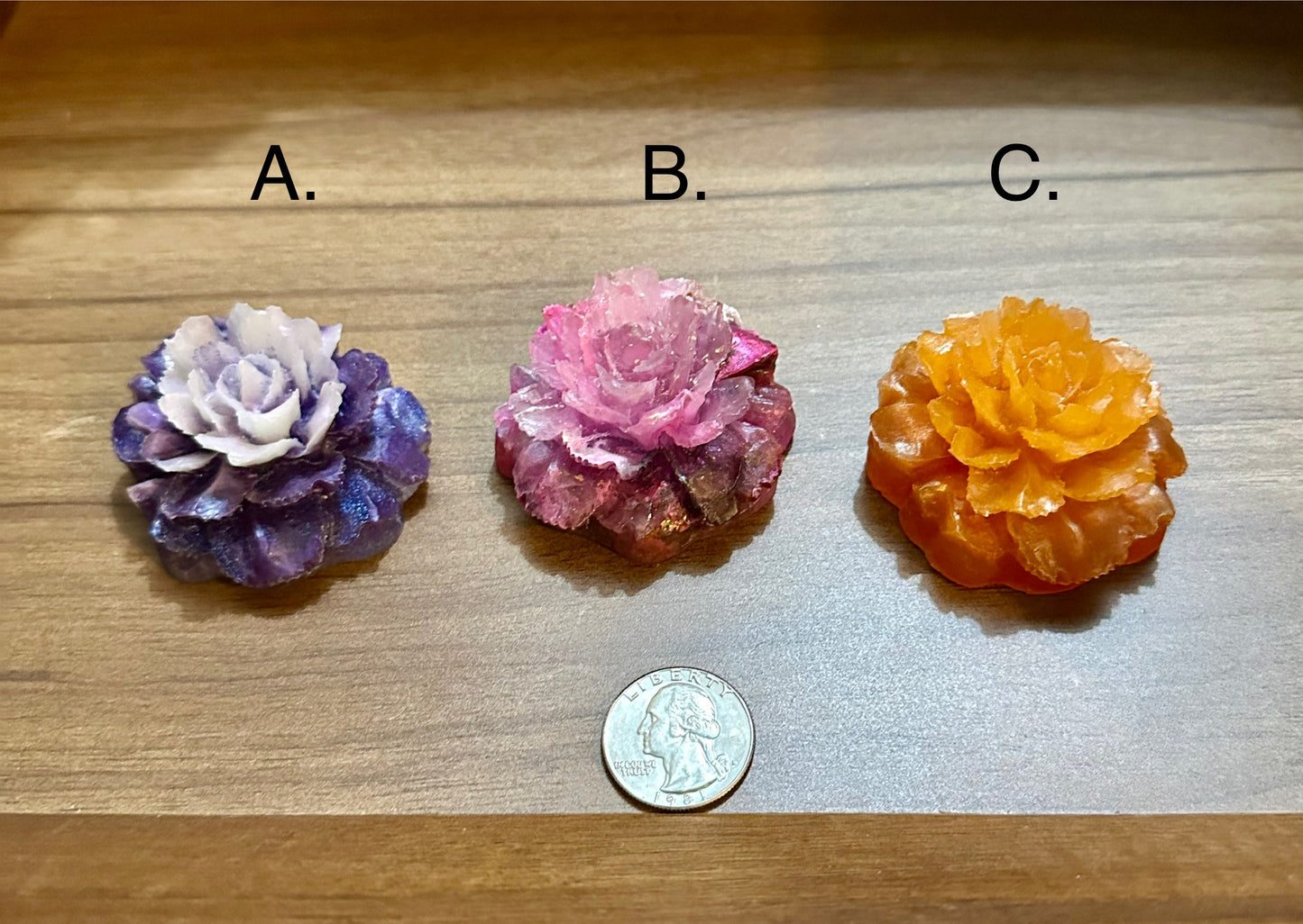 Hand Poured Resin Blooming Peony Flower- See Image for color options