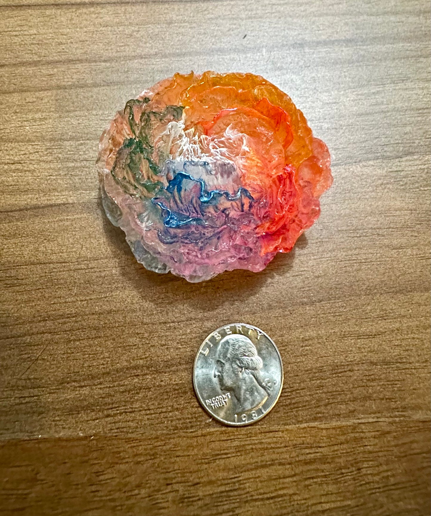 Hand Poured Resin Peony Flower- Rainbow