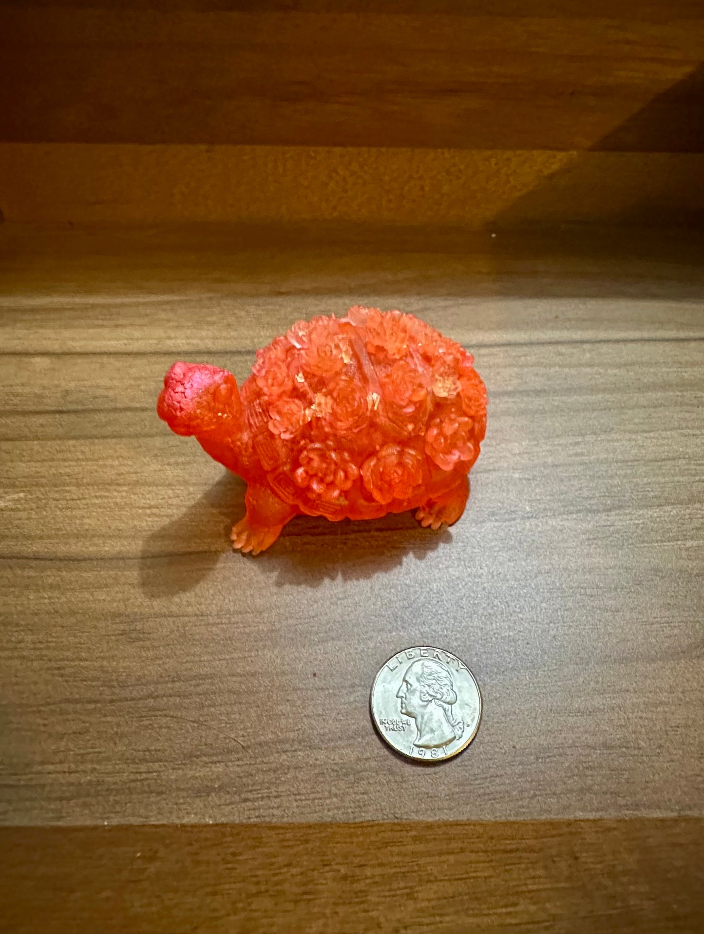 Hand Poured Resin Floral Turtle- Bright Pinkish Orange
