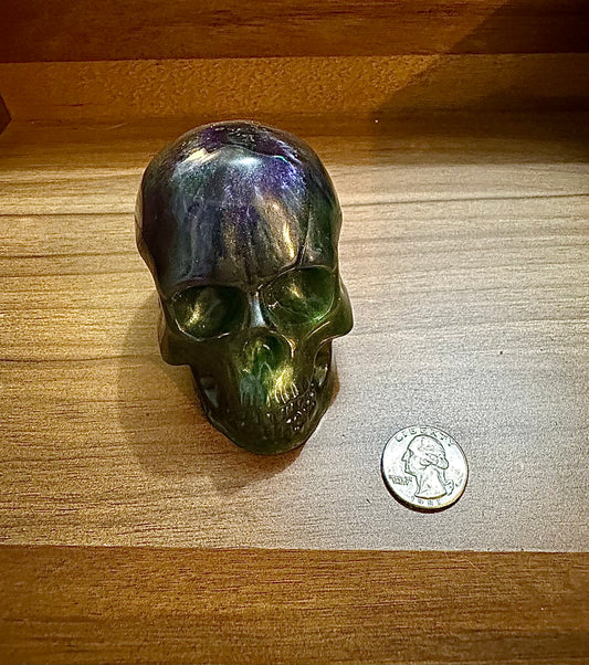 Large Hand Poured Resin Skull- Green and Purple