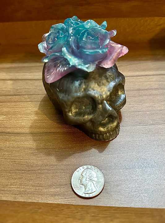 Hand Poured Resin Floral Skull- Silver, Blue, and Pink