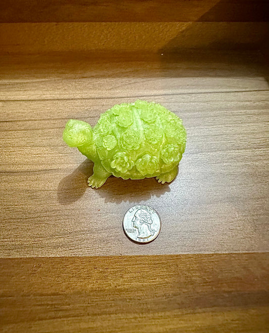 Hand Poured Resin Floral Turtle- Lime Green