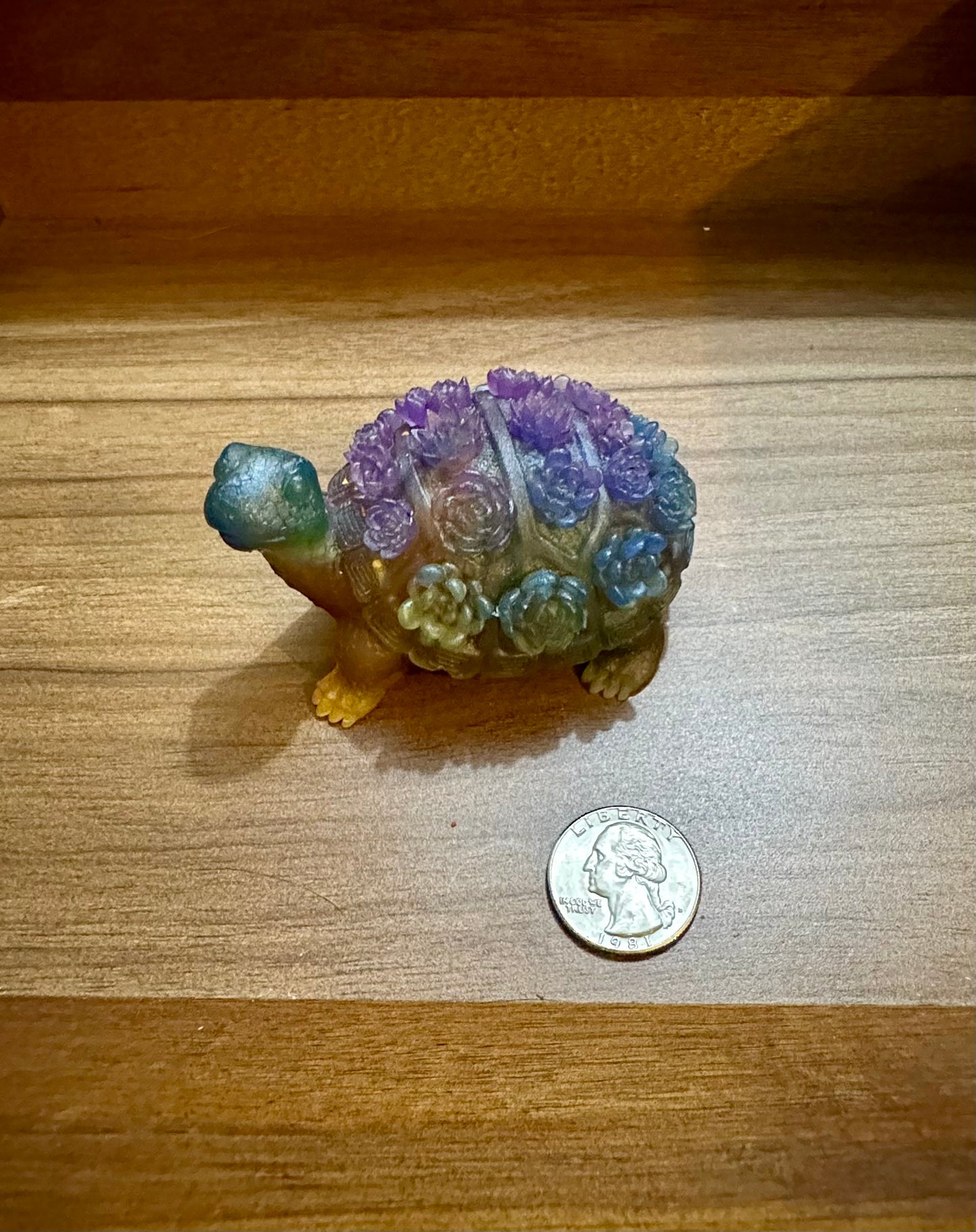 Hand Poured Resin Floral Turtle- Oil Slick Rainbow