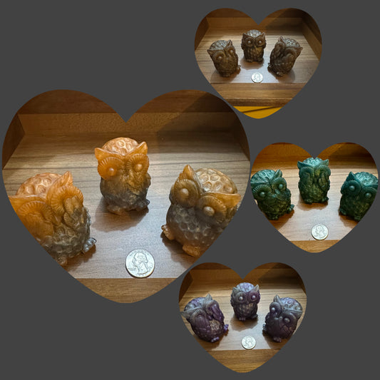 Hand Poured Resin Owl “No Evil” Trio- Custom Order