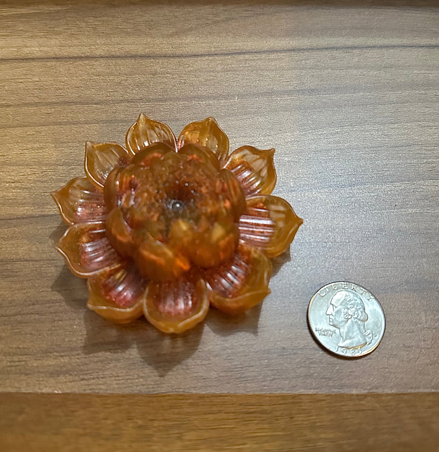 Hand Poured Resin Blooming Flower (Style 2)- Redish Orange