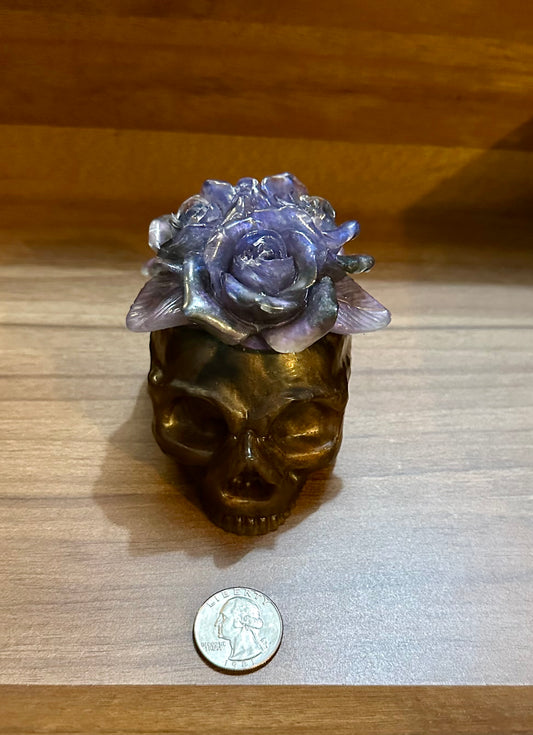Hand Poured Resin Floral Skull- Bronze and Purple