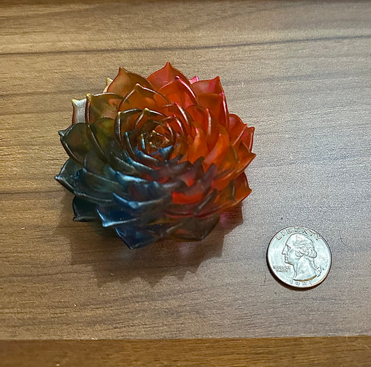 Hand Poured Resin Succulent Flower- Rainbow