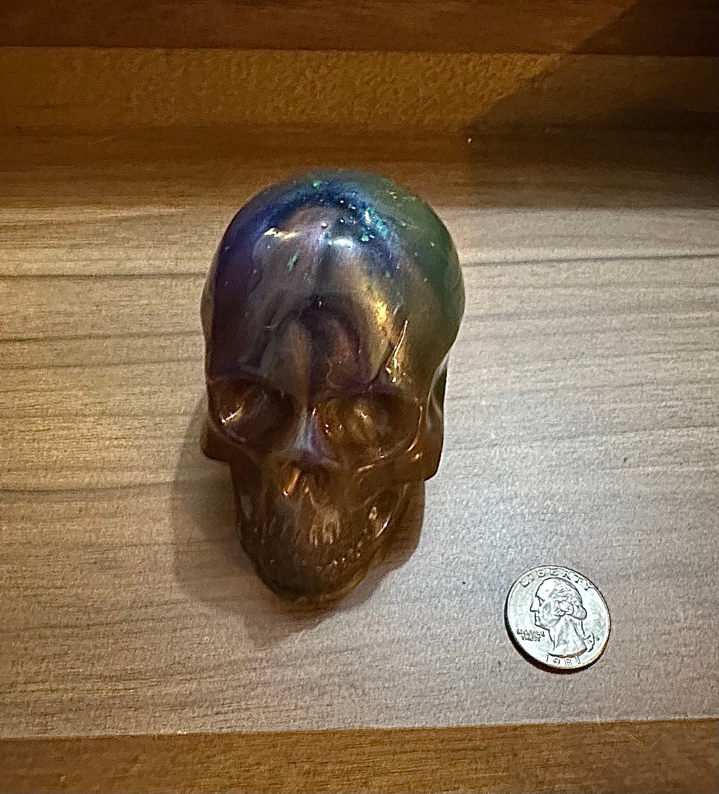 Large Hand Poured Resin Skull- Oil Slick Rainbow