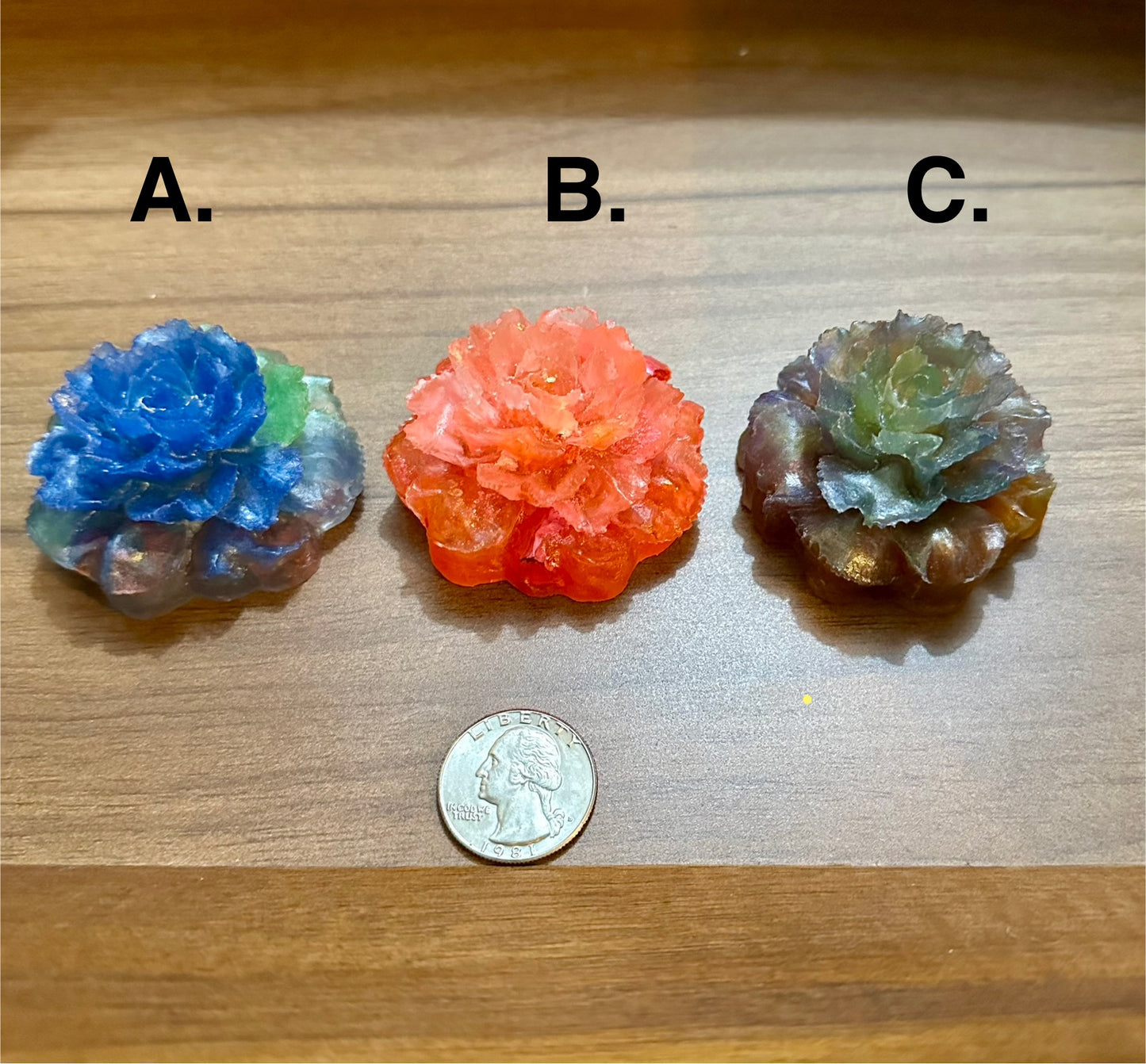 Hand Poured Resin Blooming Peony Flower- See Image for color options
