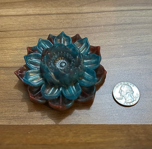 Hand Poured Resin Blooming Flower (Style 4)- Blue and Red