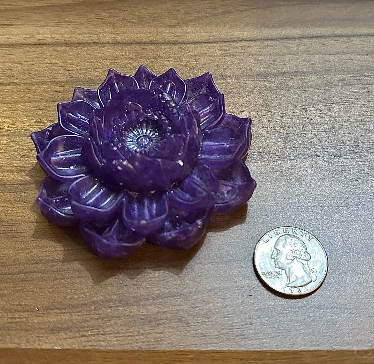Hand Poured Resin Blooming Flower (Style 4)- Purple with Silver Flakes