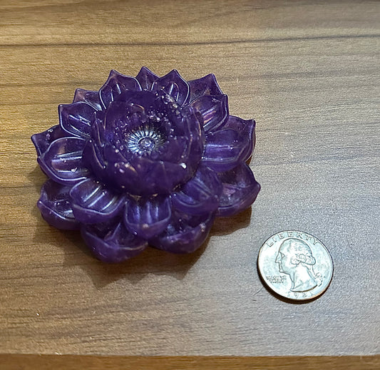 Hand Poured Resin Blooming Flower (Style 4)- Purple with Silver Flakes