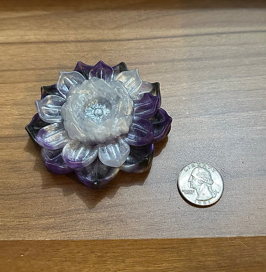 Hand Poured Resin Blooming Flower (Style 4)- Purple and White