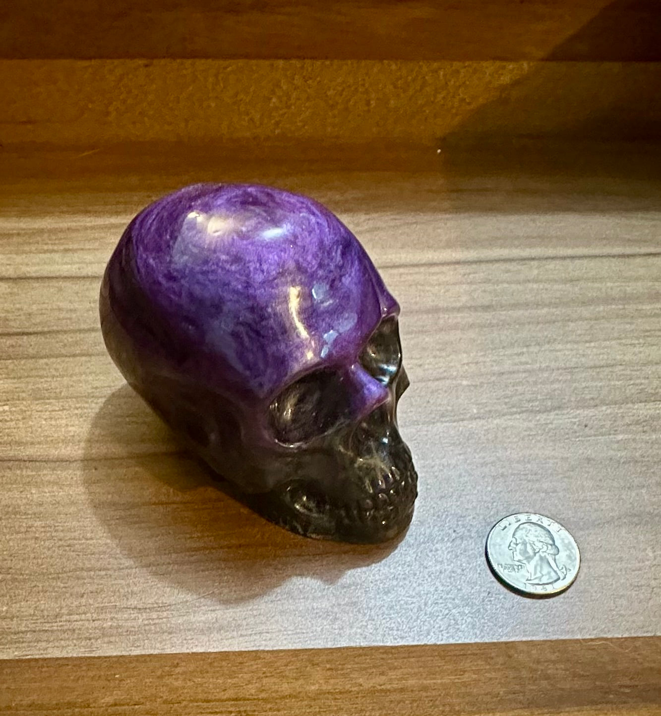 Large Hand Poured Resin Skull- Purple and Charcoal