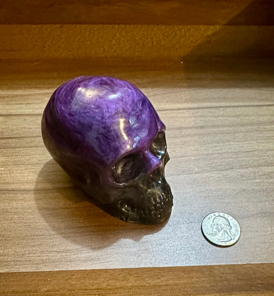 Large Hand Poured Resin Skull- Purple and Charcoal
