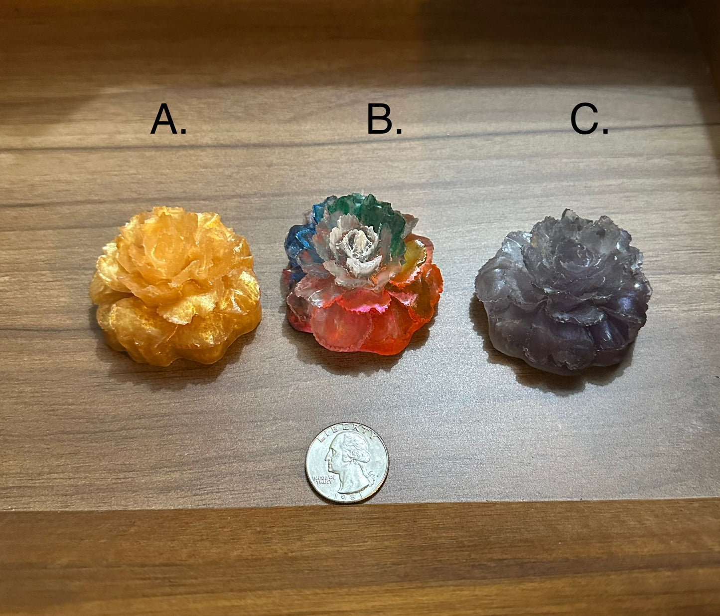 Hand Poured Resin Blooming Peony Flower- See Image for color options
