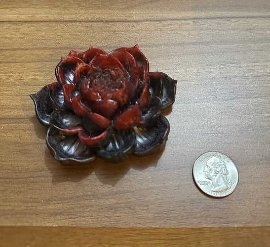 Hand Poured Resin Blooming Flower (Style 3)- Red and Charcoal