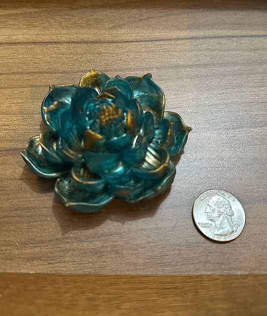 Hand Poured Resin Blooming Flower (Style 3)- Teal and Gold