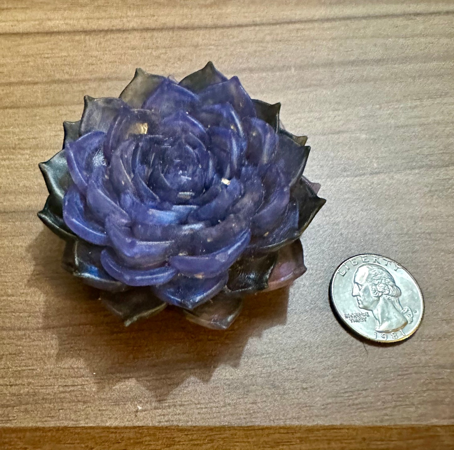 Hand Poured Resin Succulent Flower- Charcoal/ Purple
