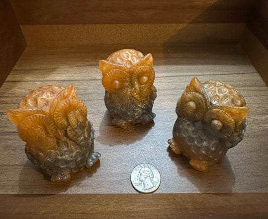 Hand Poured Resin Owl “No Evil” Trio