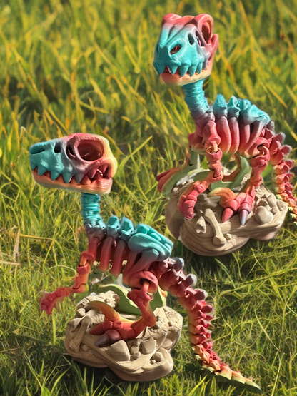 Articulated Skeleton Dinosaurs w/ Bases- Rainbow Rock Color