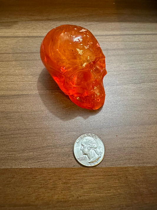 Medium Hand Poured Resin Skull- Bright Pinkish Orange