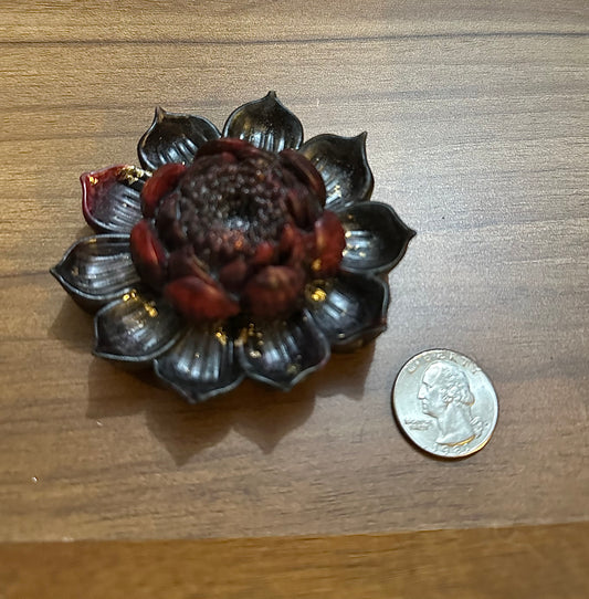 Hand Poured Resin Blooming Flower (Style 2)- Red and Charcoal