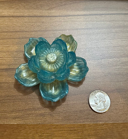 Hand Poured Resin Blooming Flower (Style 1)- Light Blue and Gold