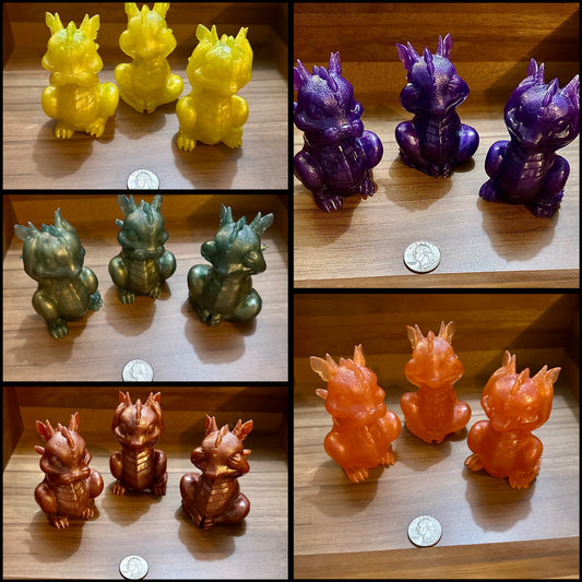 Hand Poured Resin Dragon “No Evil” Trio- Custom Order