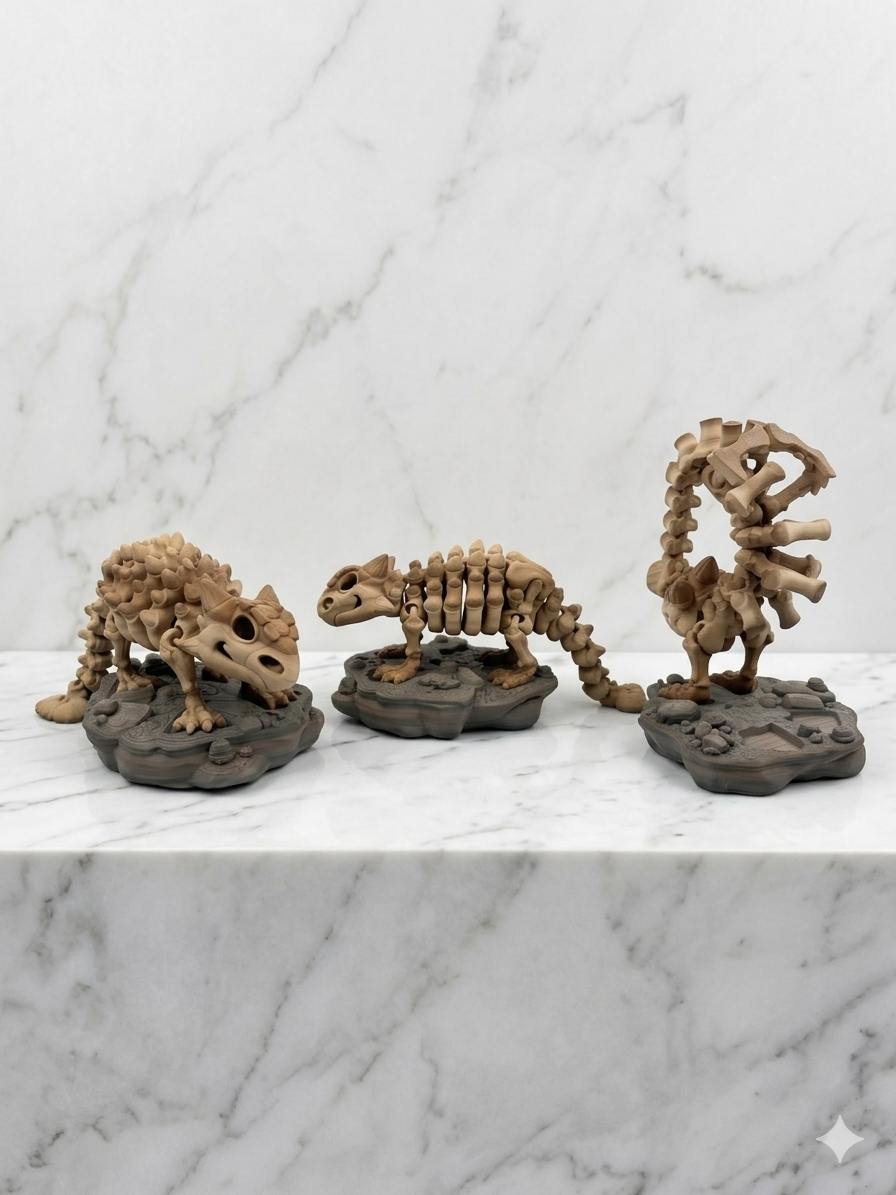 Articulated Skeleton Dinosaurs w/ Bases- Bone Color