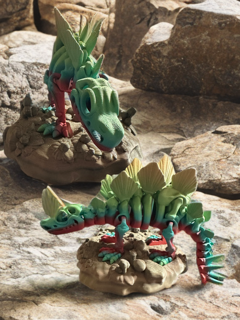 Articulated Skeleton Dinosaurs w/ Bases- Rainbow Rock Color