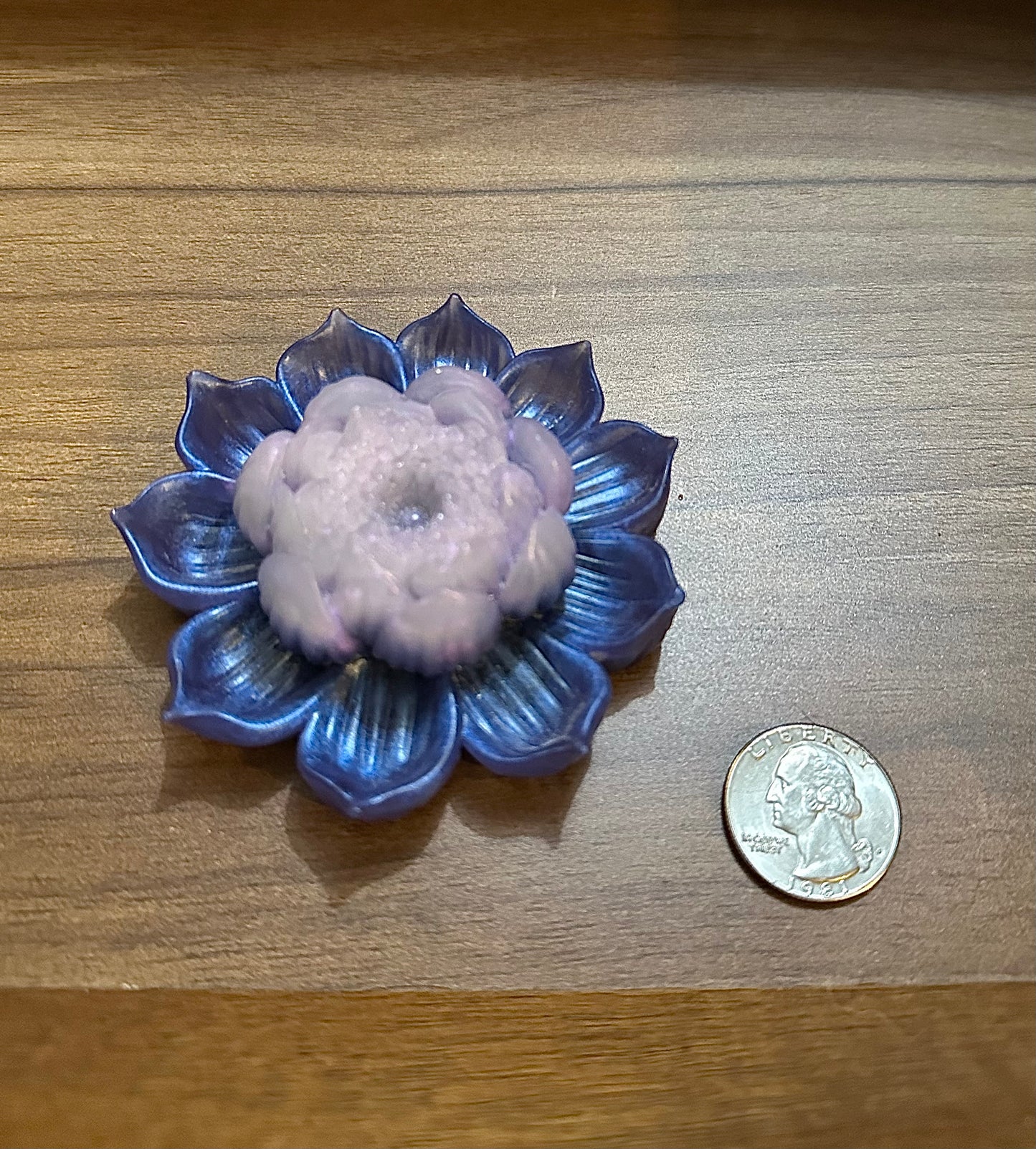 Hand Poured Resin Blooming Flower (Style 2)- Purple and Iridescent Purple