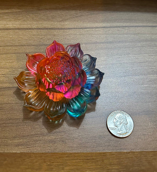 Hand Poured Resin Blooming Flower (Style 2)- Rainbow
